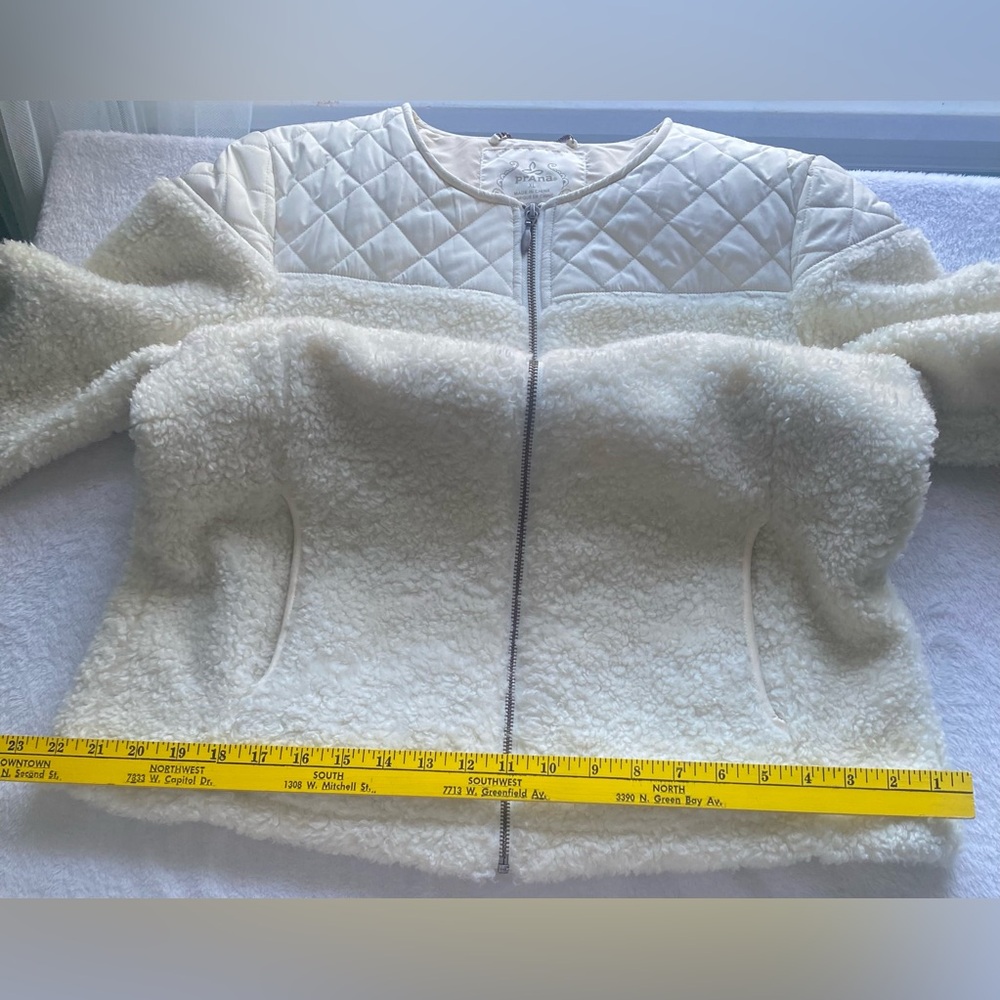 prAna Good Lux Sherpa Fleece Zip Jacket Off White Cozy Quilted Trim Women’s XL - Picture 12 of 16